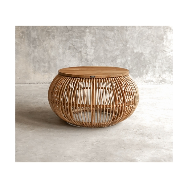 Bielefeld sofabord - Naturflet & teak - Mål: Ø82 cm.