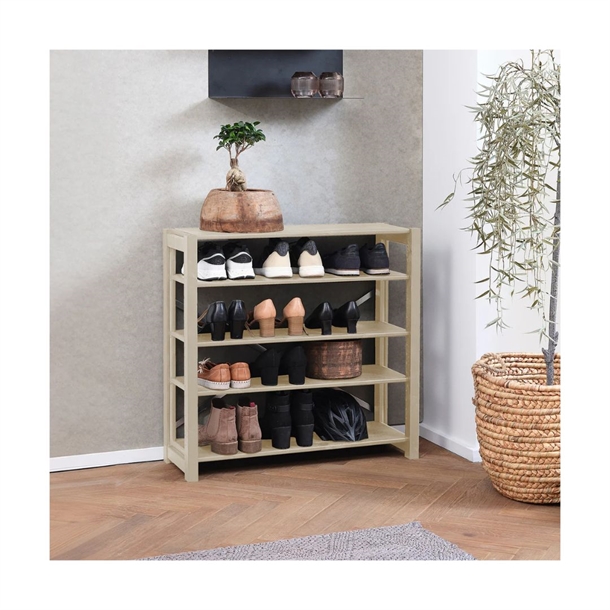 Bjergby skoreol m/ 5 hylder - Sand - Mål: B113 x H80 x D40 cm.