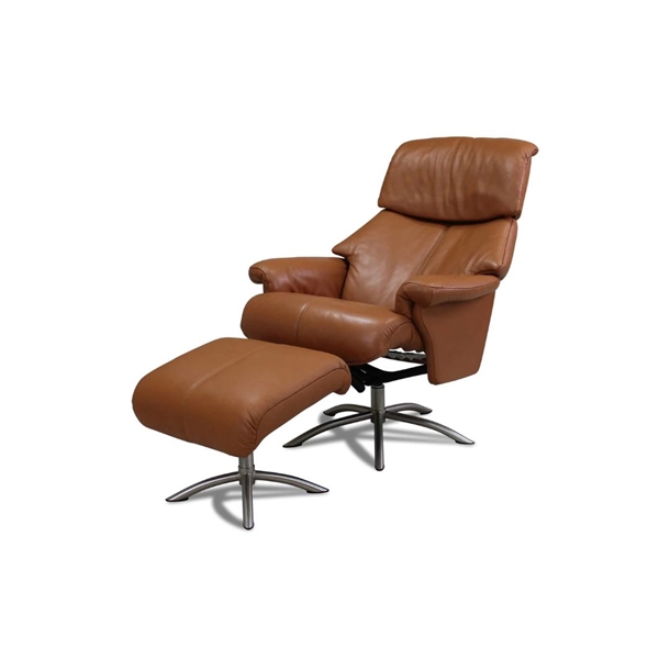 CALIBRA - LÆNESTOL INKL. SKAMMEL - 6000 SV COGNAC SEMIANILIN LÆDER