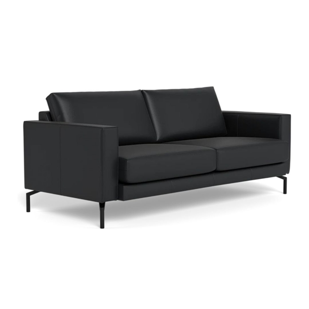 Cannes 2 Pers. Sofa - 189 x 92 Cm. - Semianilin Læder Sort - Stærk Pris