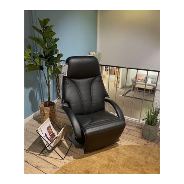 OUTLET - Berg Furniture - Dream Balance lænestol m/ indbygget skammel - Sort soft læder