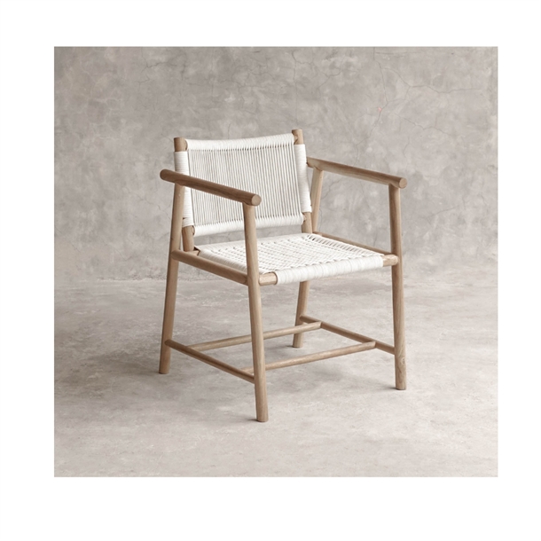 Dresden Spisebordsstol - Teak & Hvid Flet