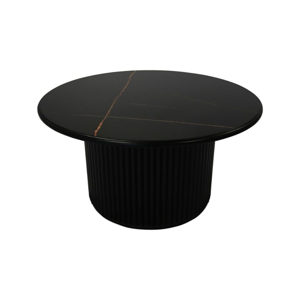 Easy sofabord - Black marmor look - Træsokkel - Mål: Ø80 x H42 cm. - Stærk pris