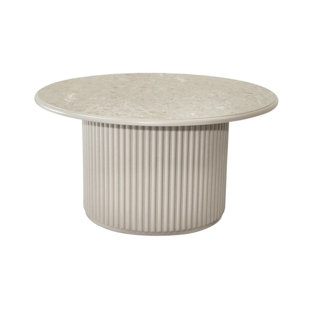 Easy sofabord - Grey marmor look - Træsokkel - Mål: Ø80 x H42 cm. - Stærk pris