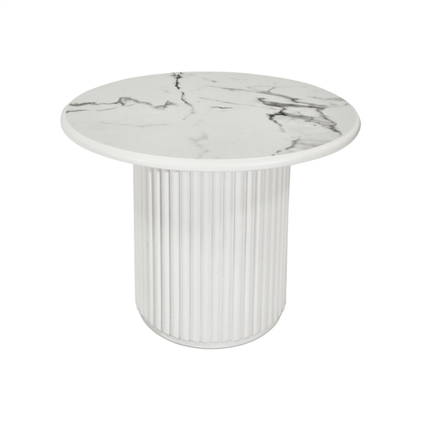 Easy sofabord - White marmor look - Træsokkel - Mål: Ø60 x H45 cm. - Stærk pris
