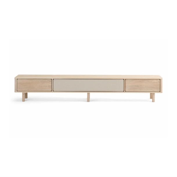 Ella HIFI TV-bord (ben skal tilkøbes) - Massiv eg - Beige stof klap - Mål: 237 x 24 x 32 cm. - Flere varianter