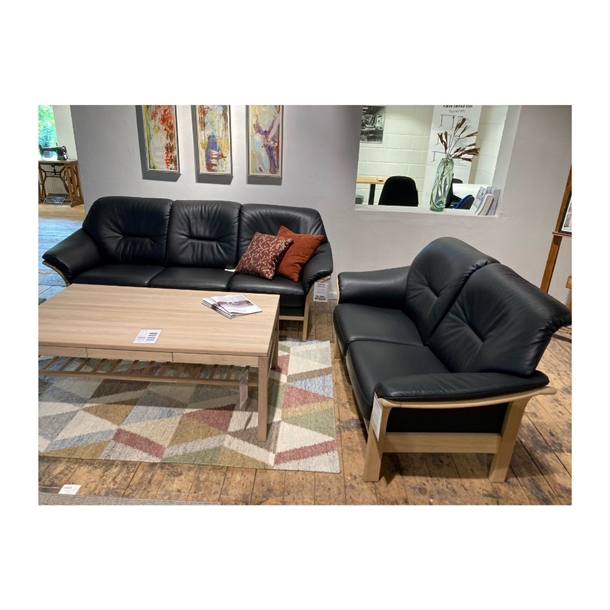 OUTLET - Top-Line Fargo 3+2 pers. sofasæt - Sort semianilin læder - Mål: 211 x 153 cm.