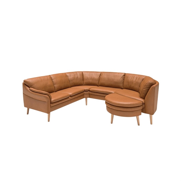 FLY MODULSOFA - HJØRNESOFA M/ CHAISELONG - COGNAC SEMIANILIN LÆDER - 214 X 261 X 175 CM.