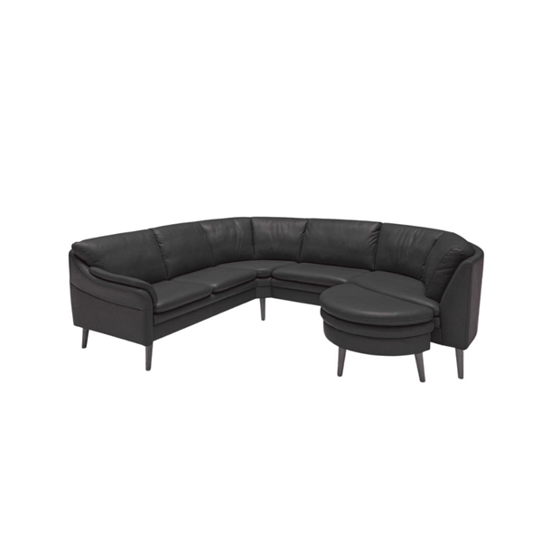 FLY MODULSOFA - HJØRNESOFA M/ CHAISELONG - SORT SEMIANILIN LÆDER - 214 X 261 X 175 CM.