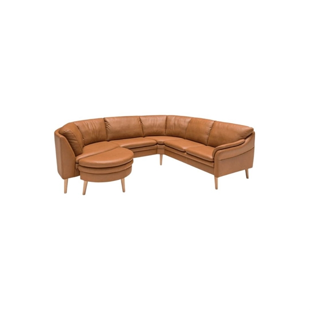 FLY MODULSOFA - HJØRNESOFA M/ CHAISELONG - COGNAC SEMIANILIN LÆDER - 214 X 261 X 175 CM. - Venstre forfra