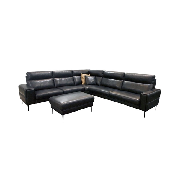 GRANDIOSA - HJØRNESOFA - SORT SEMIANILIN LÆDER - MÅL: 249 X 285 CM.