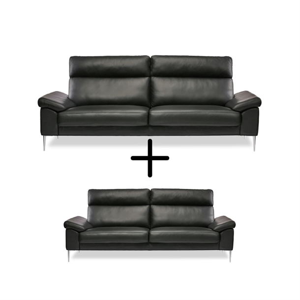 GRANDIOSA - 3+2 PERS. SOFAER - SORT SEMIANILIN LÆDER - MÅL: 170 X 232 CM.