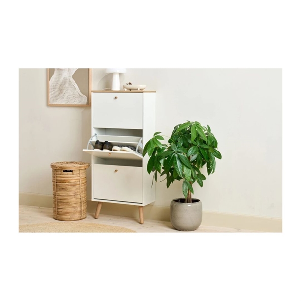 HUB SKOSKAB 1657 - 3 SKUFFER - HVID/EGEFINÉR - MÅL: 128 X 58 X 27 CM.