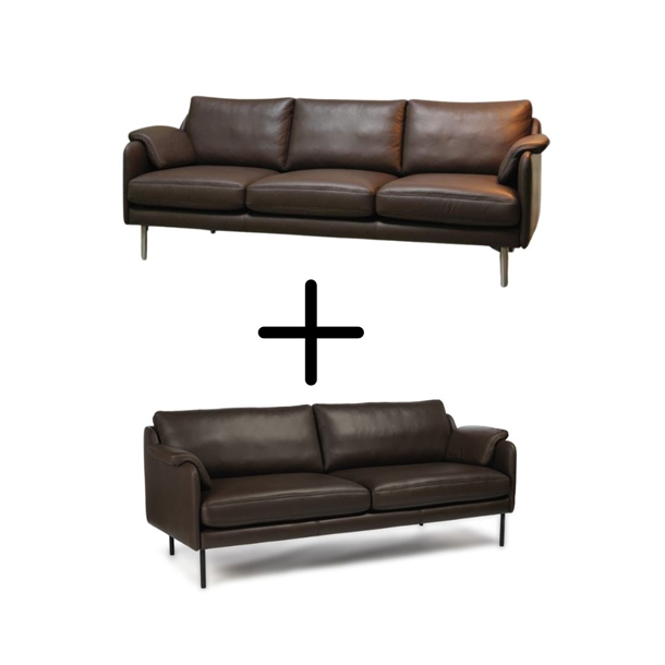IDA - 3+2 PERS. SOFASÆT - BRUN SAUVAGE ANILIN LÆDER - MÅL: 143 X 205 CM.