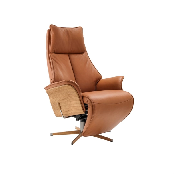 JADE LUX - LÆNESTOL M/ INDBYGGET SKAMMEL - COGNAC SEMIANILIN LÆDER