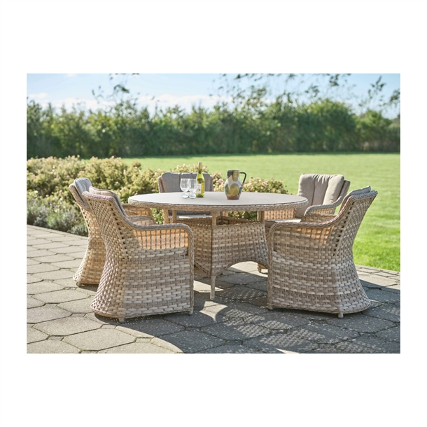 Komodo rundt havebord - Natural polyrattan / Taupe glasplade - Mål: Ø150 cm.
