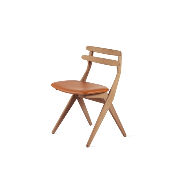 SAKS KC01 SPISEBORDSSTOL - ULTRA BRANDY LÆDER - MASSIV ASK - Ask varm hvid olieret