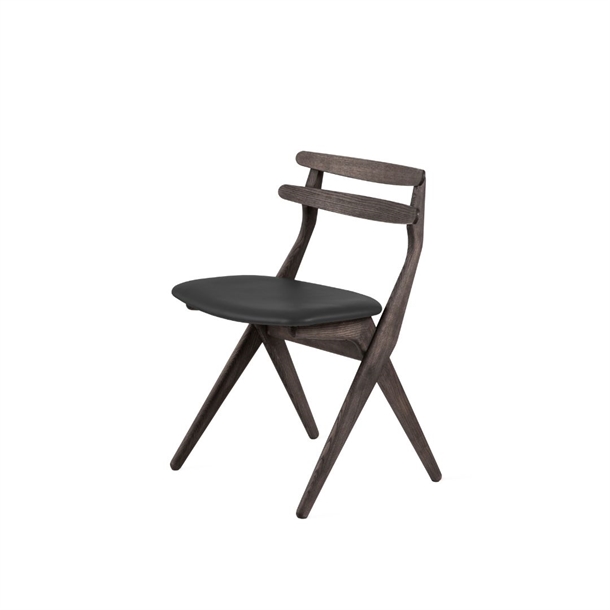 SAKS KC01 SPISEBORDSSTOL - KANSAS SORT LÆDER - MASSIV ASK - Ask lys grå olieret