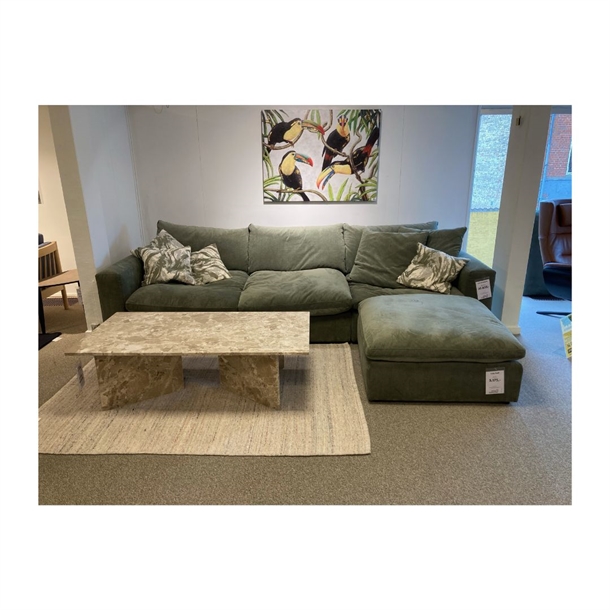 OUTLET - Top-Line Lazy flydersofa INKL. puf - Grøn Wave fløjl stof - Mål: 320 x 113 cm.