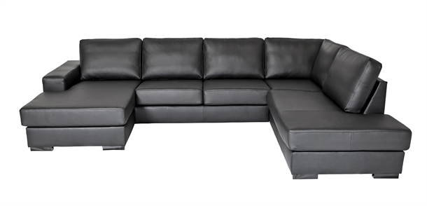 Malmø sofa med chaiselong og open end i sort læder - 220x356