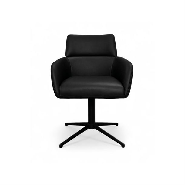 Marco spisebordsstol m/ drejefunktion - Sort semianilin læder - Stærk pris