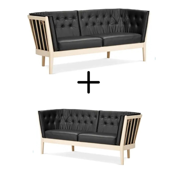 STOUBY - MARIA TREMMESOFA 3+2 PERS. - SORT SIERRA LÆDER - BØG SÆBE - MÅL: 194 X 151 CM.