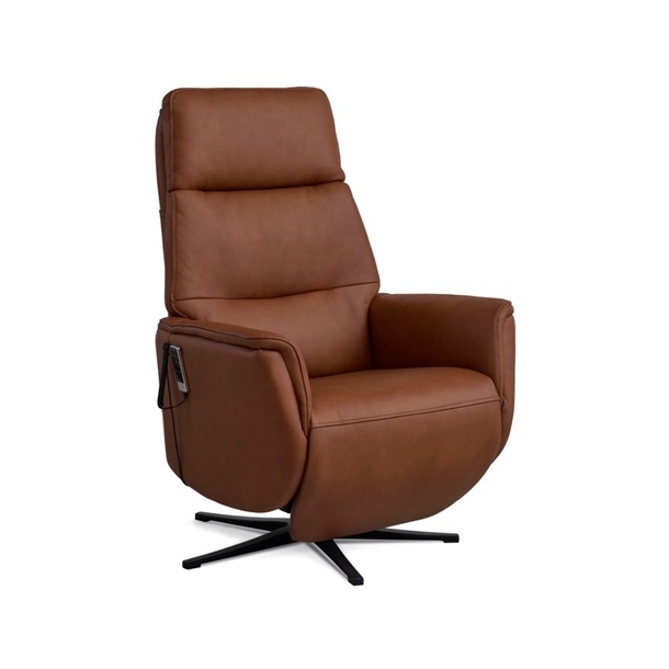 Marvin løftestol m/ recliner - Cognac semianilin læder - Fjernbetjening
