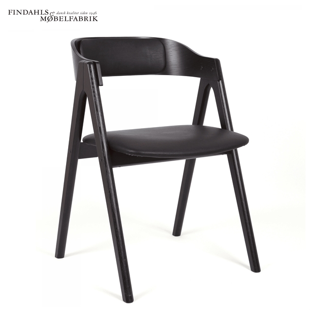 Findahl - Mette stol - Sort læder sæde og ryg - Bøg sort lakeret