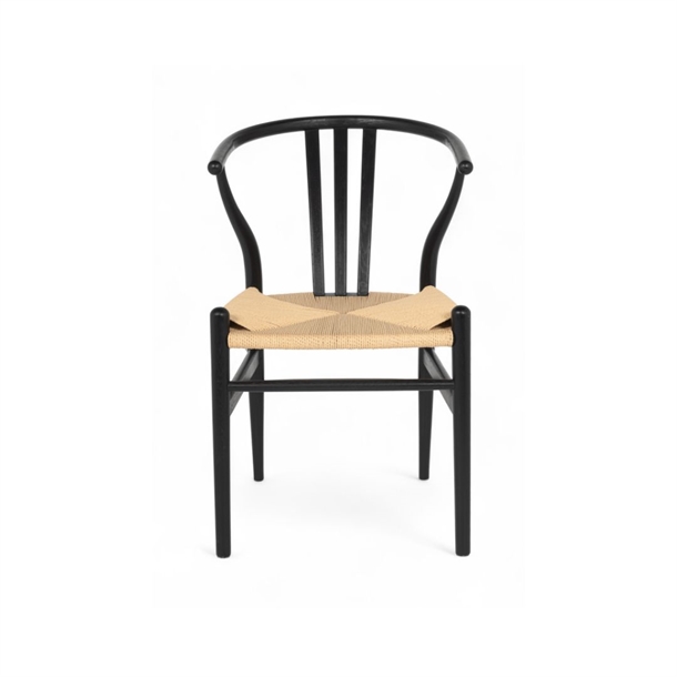 Nikoline spisebordsstol - Massiv eg sortbejdset - Lys flet - Stærk pris