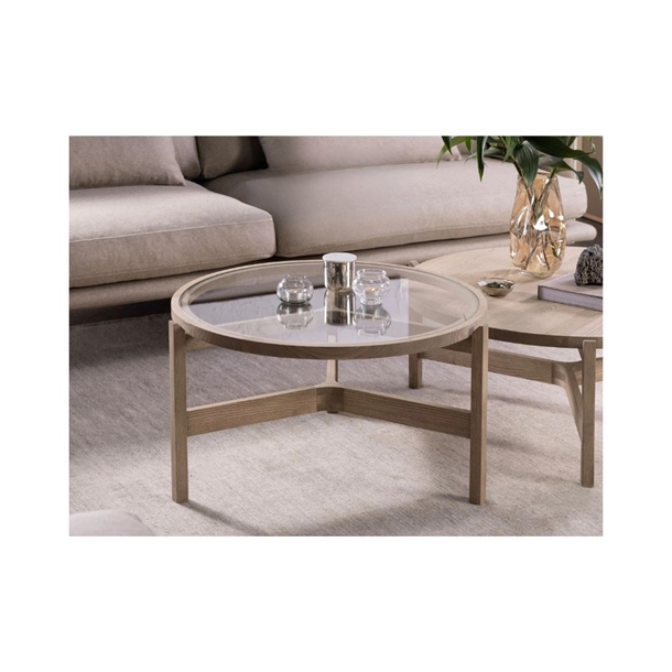 OPTIC GLAS RUNDT SOFABORD - MASSIV HVIDOLIERET ASK - FLERE VARIANTER