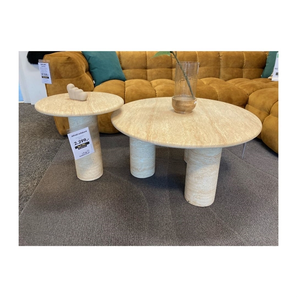 OUTLET - ALFRED SOFABORDSSÆT - BETON M/ TRAVERTINE LOOK - Ø46 X Ø80 CM.