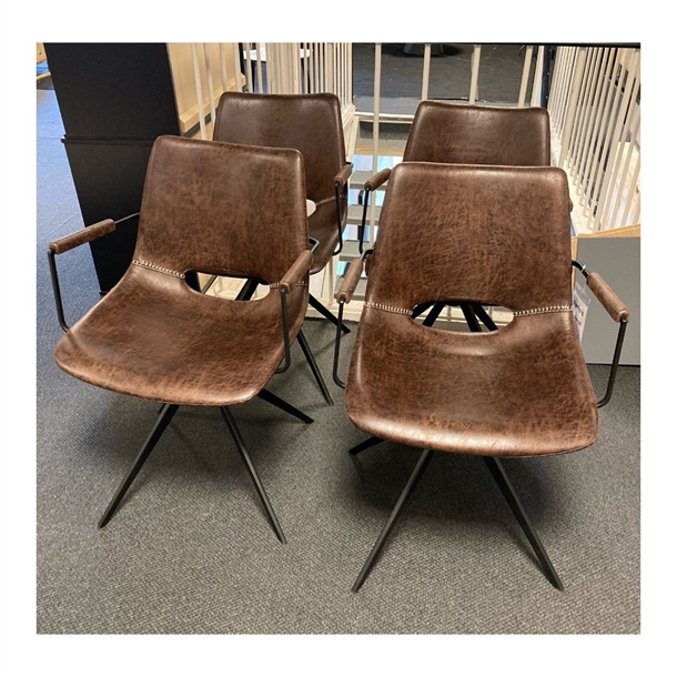 4 x Cayman Spisebordsstole - Cognac Mikrofiber Stof & Sort Drejestel - Outlet