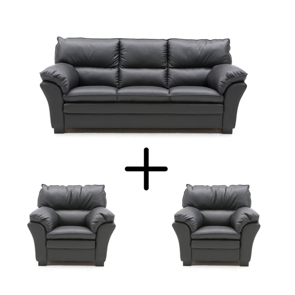 PALMA 3+1+1 PERS. SOFAER - SOLEDA/SKAI SORT LÆDER - MÅL: 215 X 103 X 103 CM.