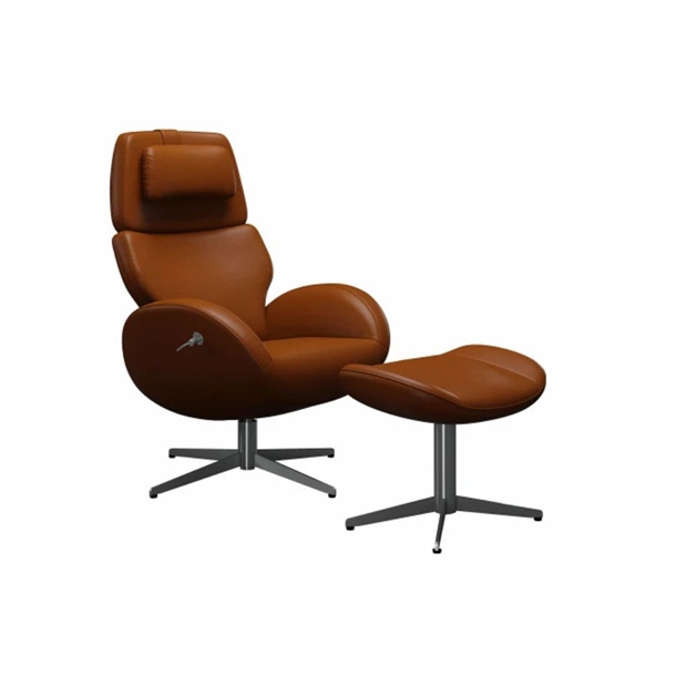 Paz lænestol - Classic læder cognac - Børstet stål sokkel - Stærk pris