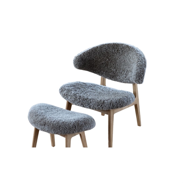 RAM LOUNGESTOL KLC02 - GRÅ FÅR ULD - MASSIV HVIDOLIERET EG