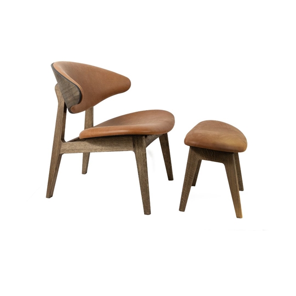 RAM LOUNGESTOL KLC02S - TERRA SOIL LÆDER - MOCCA BRUN OILERET EG - Med skammel