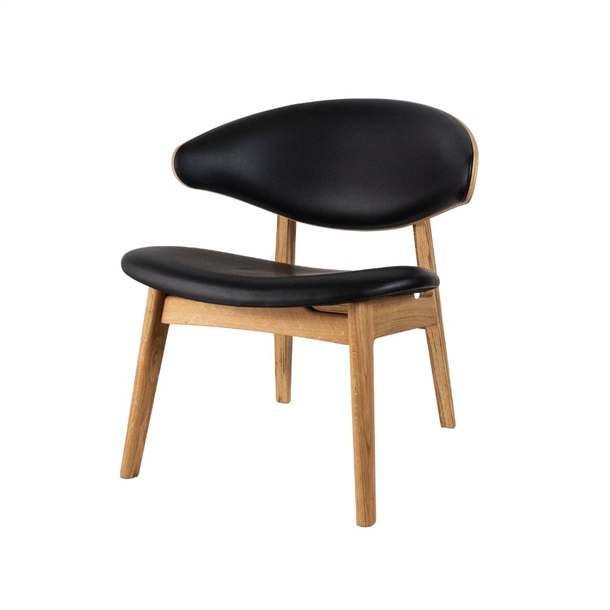 RAM LOUNGESTOL KLC02S - KANSAS SORT LÆDER - MASSIV NATUROLIERET EG