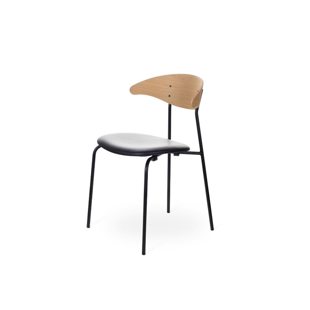 RAM STEEL KC02 SPISEBORDSSTOL - KANSAS SORT LÆDER - EG - Eg mørk grå olieret