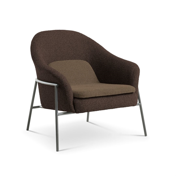 REECE LOUNGESTOL - GREY METAL - WOOD/BROWN STOF - STÆRK PRIS