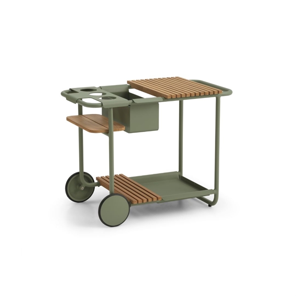 Santorini Serveringsvogn - Teak Træ - 2 Farver - Mål: 90 X 46 X 68 Cm. - Stærk Pris - Dusty Olive
