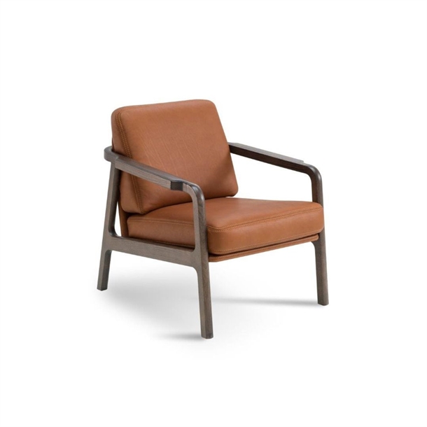 SELECT - LOUNGESTOL I MASSIV EG WENGÉ - COGNAC ANILIN LÆDER