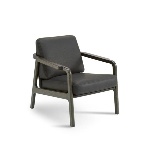 SELECT - LOUNGESTOL I MASSIV EG WENGÉ - SORT SEMIANILIN LÆDER