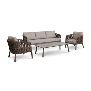 Sempu loungesæt - 1 sofa + 2 stole + 1 loungebord - Brown/Brown melange