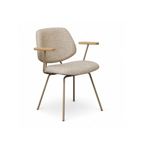 Sofia spisebordsstol m/ armlæn - Lys Bouclé stof - Stærk pris