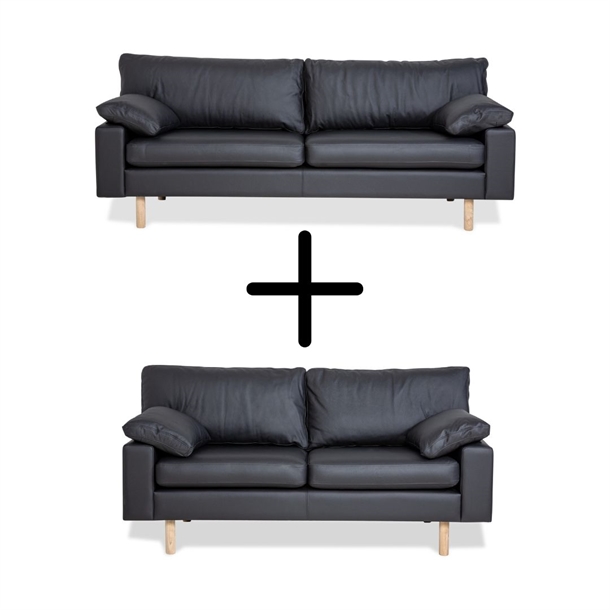 Svane Design - Lucca 3+2 pers. sofasæt - Sort Dolaro/Bonded læder - Mål: 215 x 175 cm. - Stærk pris