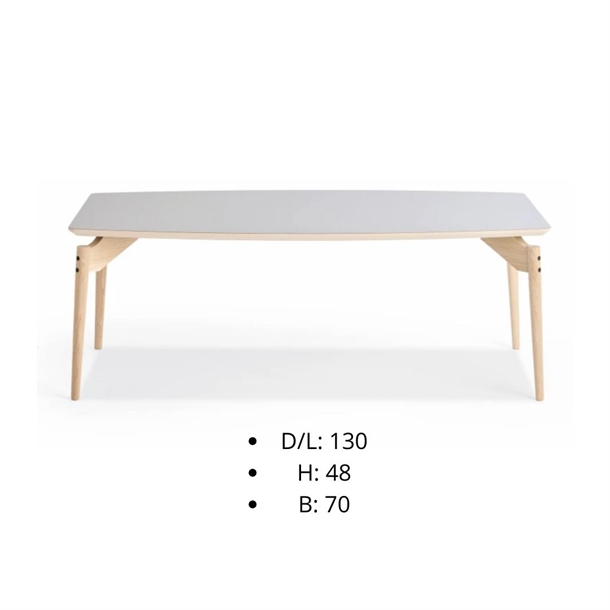 U-Design sofabord / D/L: 130 H: 48 B: 70 / Laminat Taupe / Stel eg ubehandlet - Stærk Pris