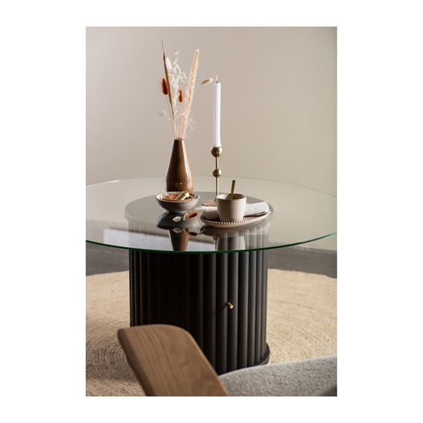 VELVET RUNDT SOFABORD - 1-DØRS OPBEVARING - MASSIV ASK - MÅL: Ø80 CM. - FLERE VARIANTER