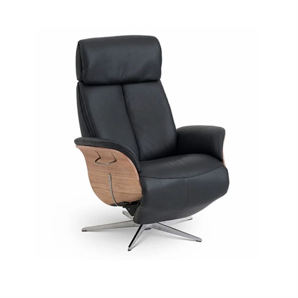 Ventura Lænestol med indbygget fodskammel - Sort Læder - Stærk Pris 