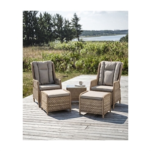 Zakynthos recliner sæt - 2 stole + 2 skamler + 1 sidebord - Natural polyrattan