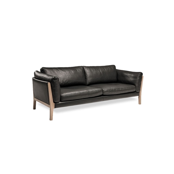 ZARA - 2,5 PERS. SOFA - SORT SEMIANILIN LÆDER - MÅL: 168 CM.